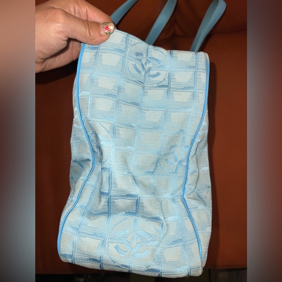 Authentic Chanel Travel Line light Blue Jacquard Nylon tote, with auth card - Picture 17 of 17